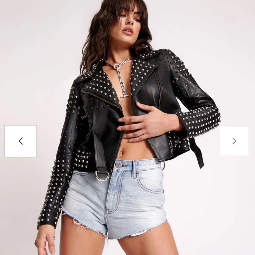 NWT One Teaspoon Black Diamond Studded Leather Jacket